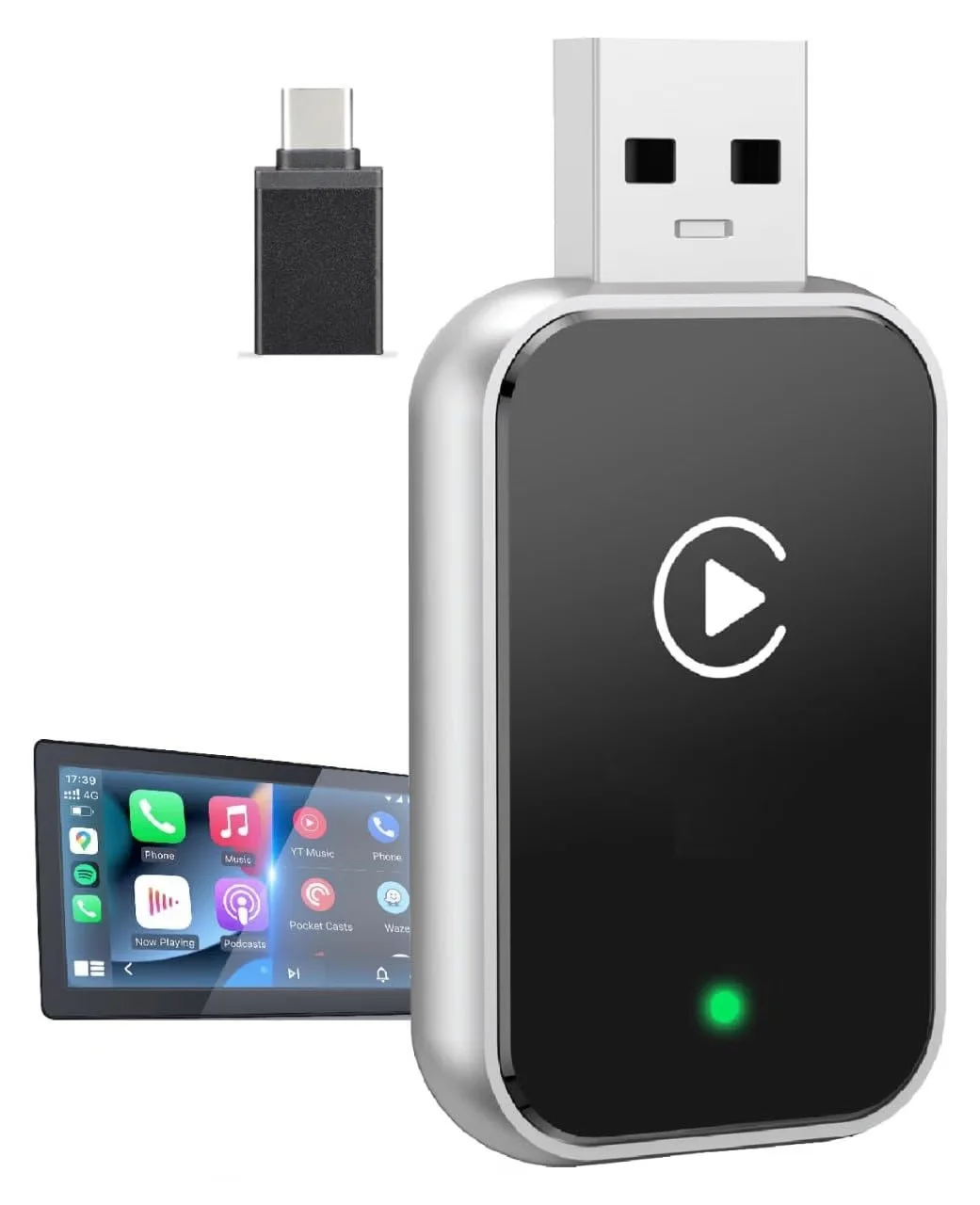 2-in-1 Wireless CarPlay Adapter for Apple iPhone and Android Auto, Converts Wired CarPlay to Wireless, Quick Connection and Auto Reconnect, Bluetooth 5.0, 5.8GHz Wi-Fi, Compact Design for Cars.